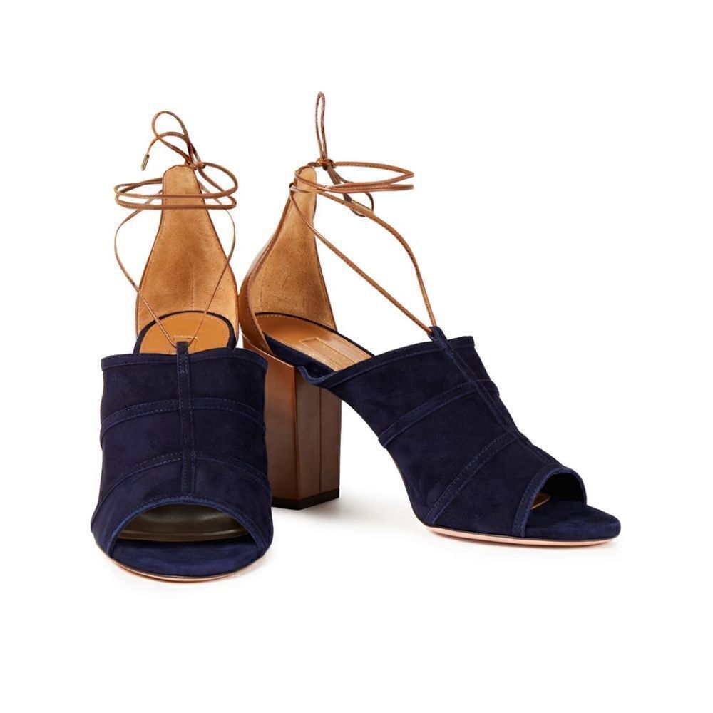 AQUAZZURA Very Eugenie 85 lace-up leather and suede sandals
